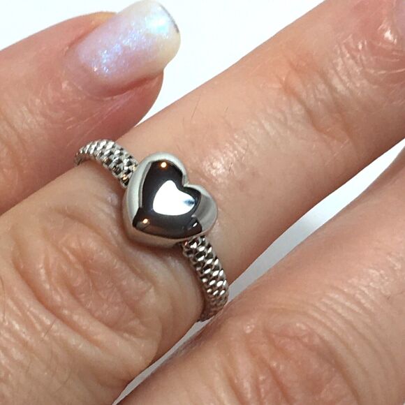 Sterling Silver Heart Ring Watchband Chain Band Size 6 to 6.25 - Picture 6 of 13